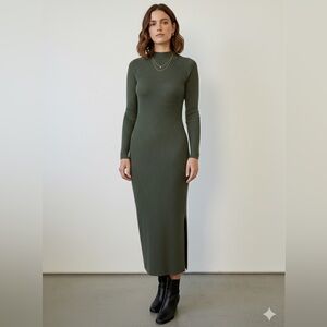 Aritzia Wilfred Cyprie Ribbed Knit Midi Dress Olive Green Size Medium Minimalist